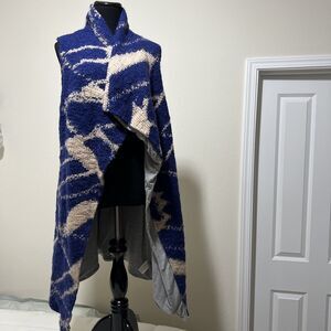 ANTHROPOLOGIE TABITHA blue wool blend MERIMA blanket DUSTER Vest Cardigan M